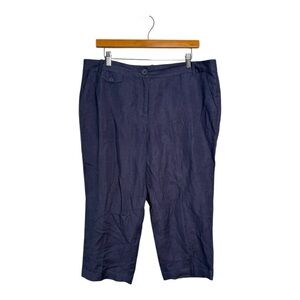 LOFT **Denim Blue Linen Blend Crop Capri Pants Cuffed Hem Womens  14P Classic